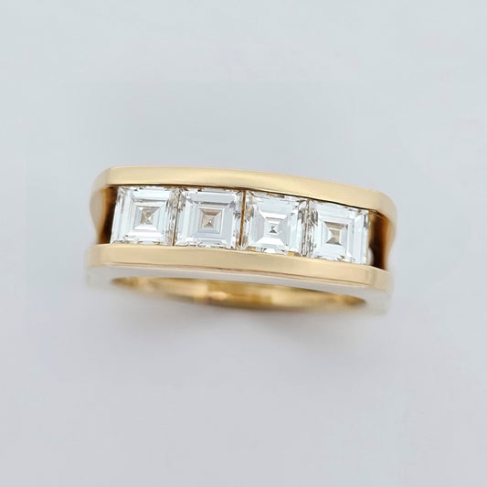yellow gold carre cut diamond channel set ring
