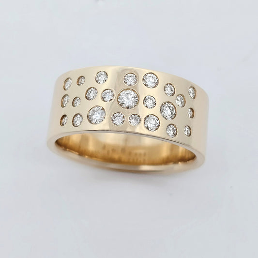 yellow gold chunky diamond splatter star gazing ring