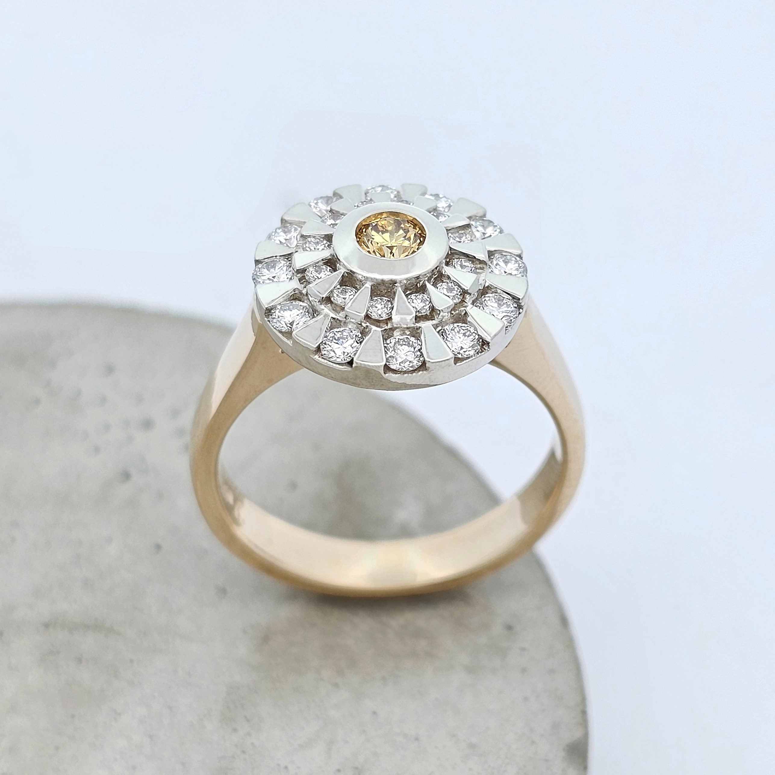 9ct yellow and white gold tiered yellow and white diamond cluster ring