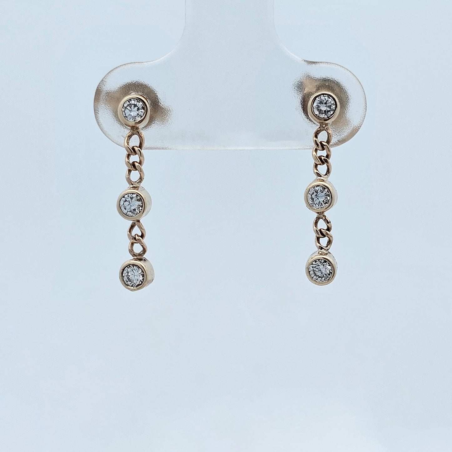 9ct yellow gold diamond earrings with diamonds suspended by chains