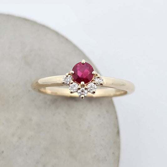 9ct yellow gold ruby and diamond ring