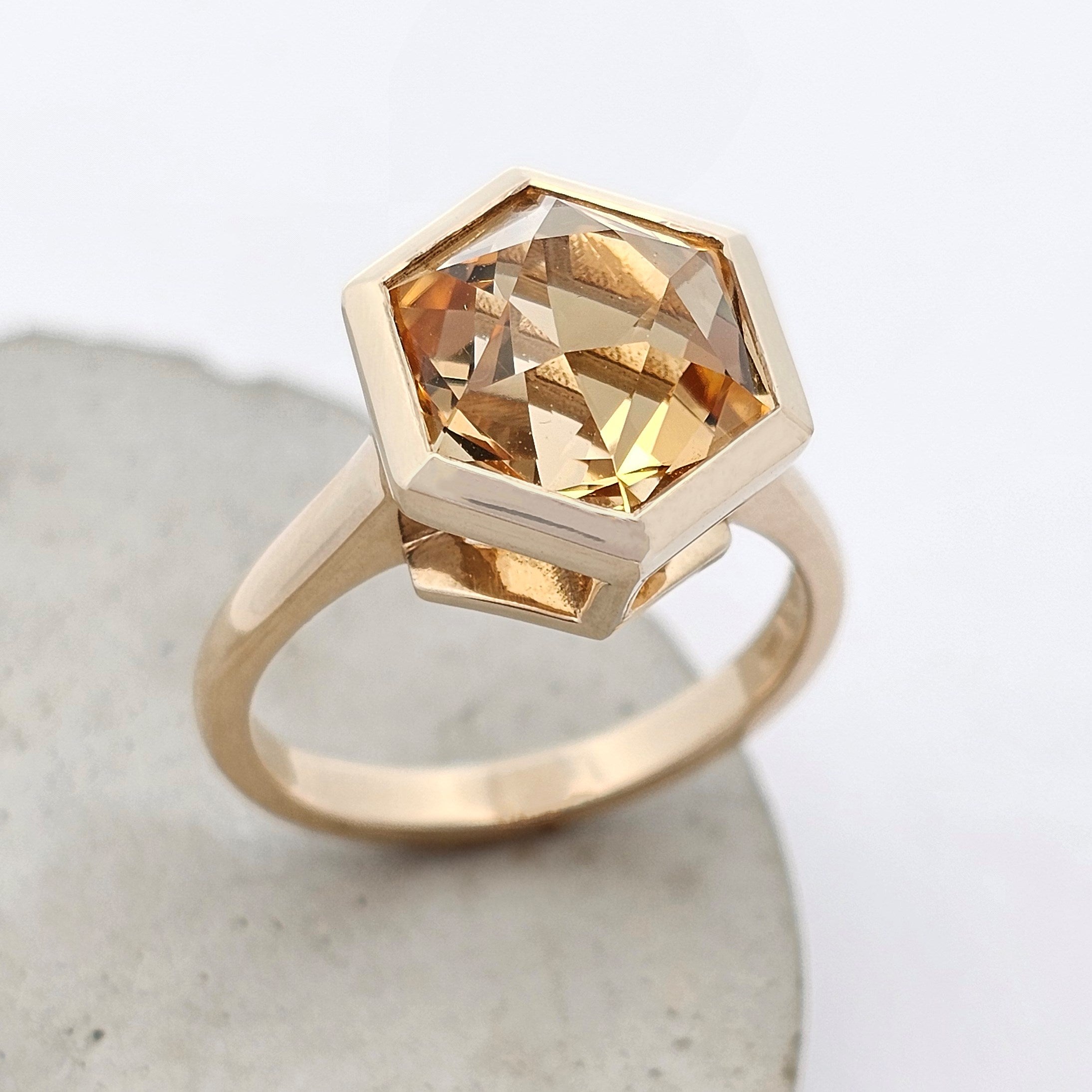 yellow gold unique hexagon star citrine ring