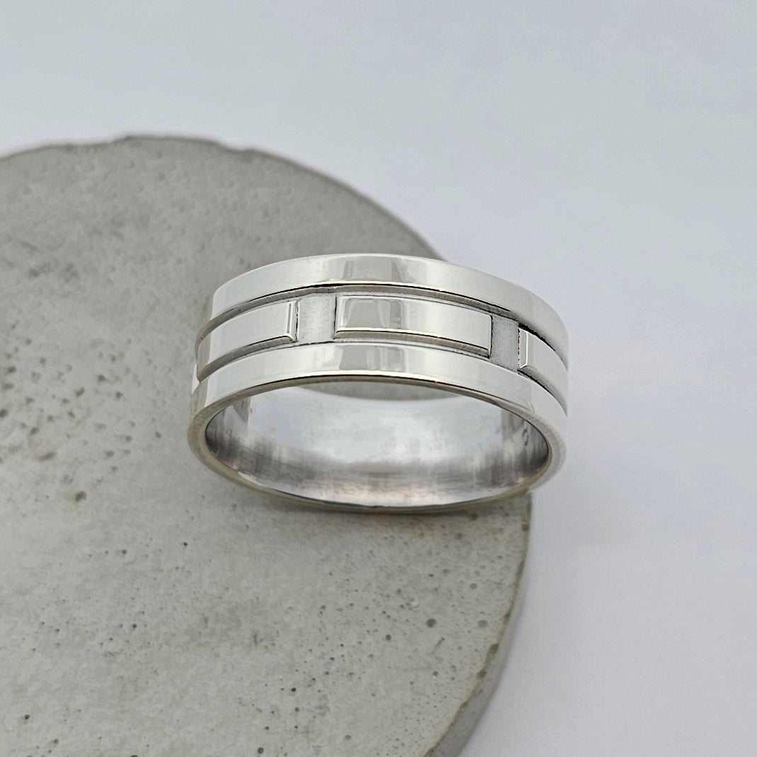 wedding ring; wedding rings; white gold wedding ring; white gold band; mens wedding ring; mens wedding band; funky wedding ring