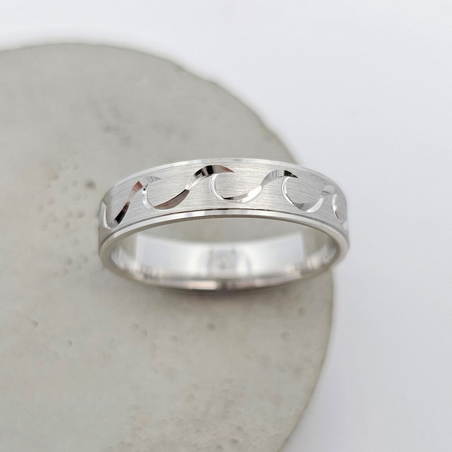 wedding ring; wedding rings; wedding band; wedding bands; white gold wedding ring; white gold wedding band; wave ring; mens ring; mens wedding ring