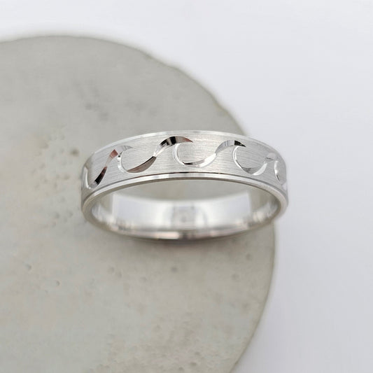wedding ring; wedding rings; wedding band; wedding bands; white gold wedding ring; white gold wedding band; wave ring; mens ring; mens wedding ring