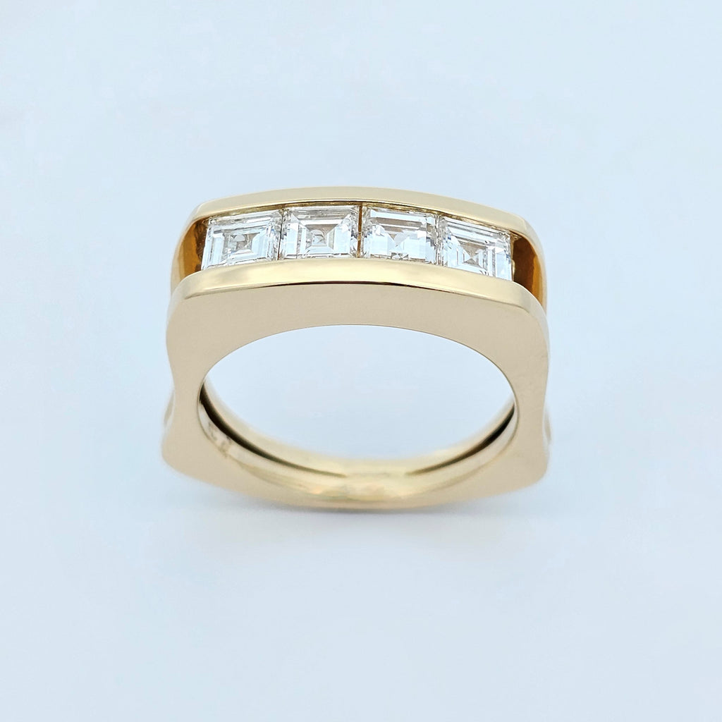 yellow gold carre cut diamond channel set ring 
