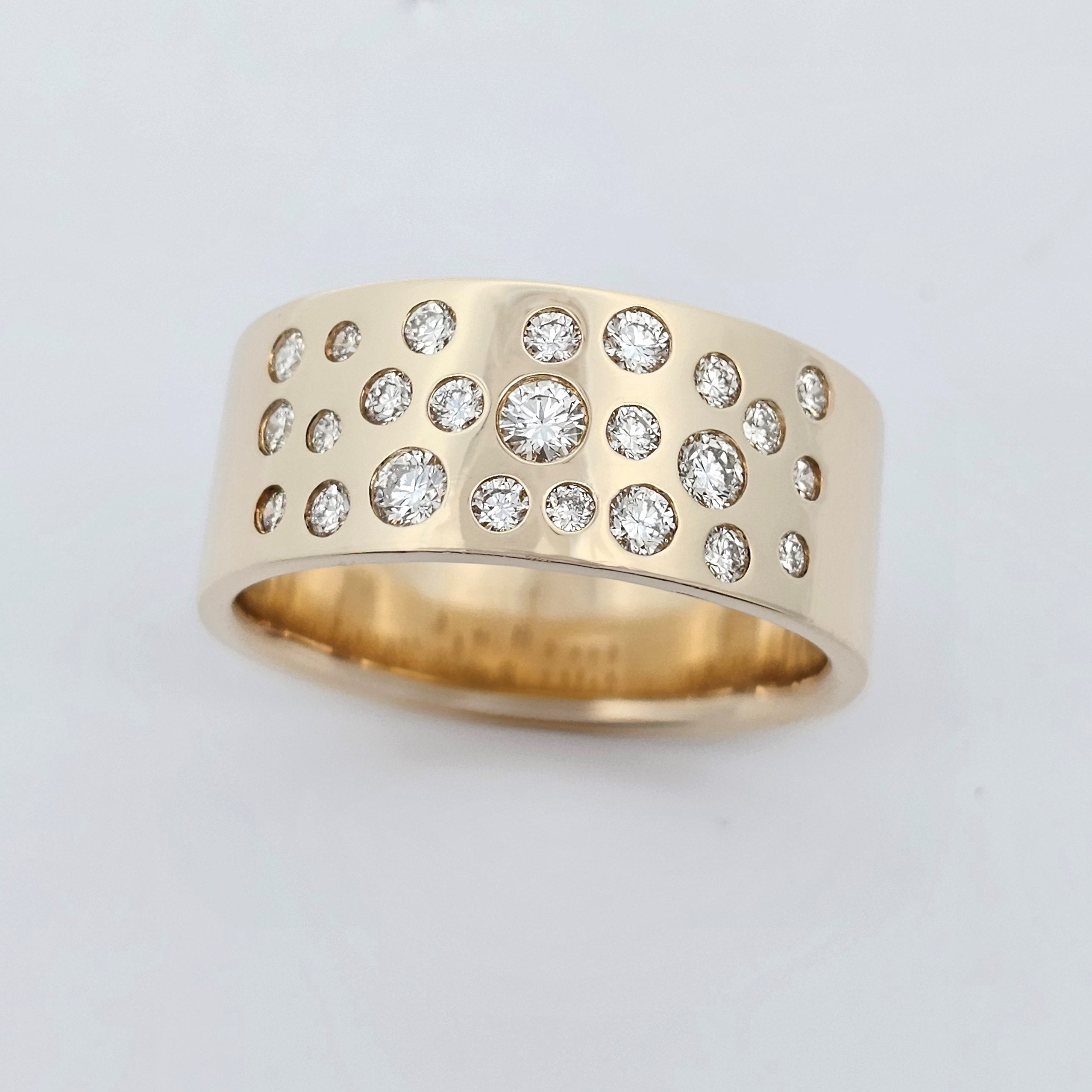 yellow gold chunky diamond splatter star gazing ring 