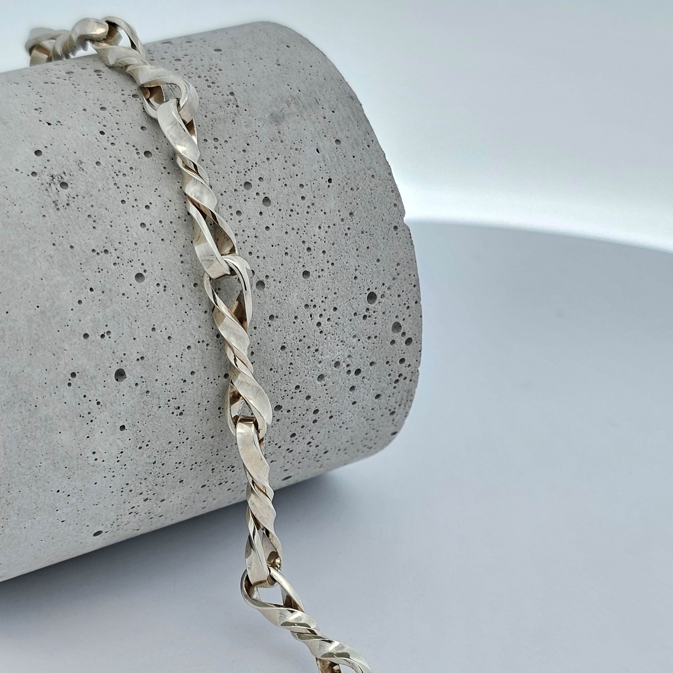 white gold twisted link handmade bracelet 
