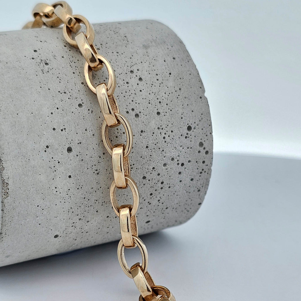 yellow gold oval heavy link belcher bracelet