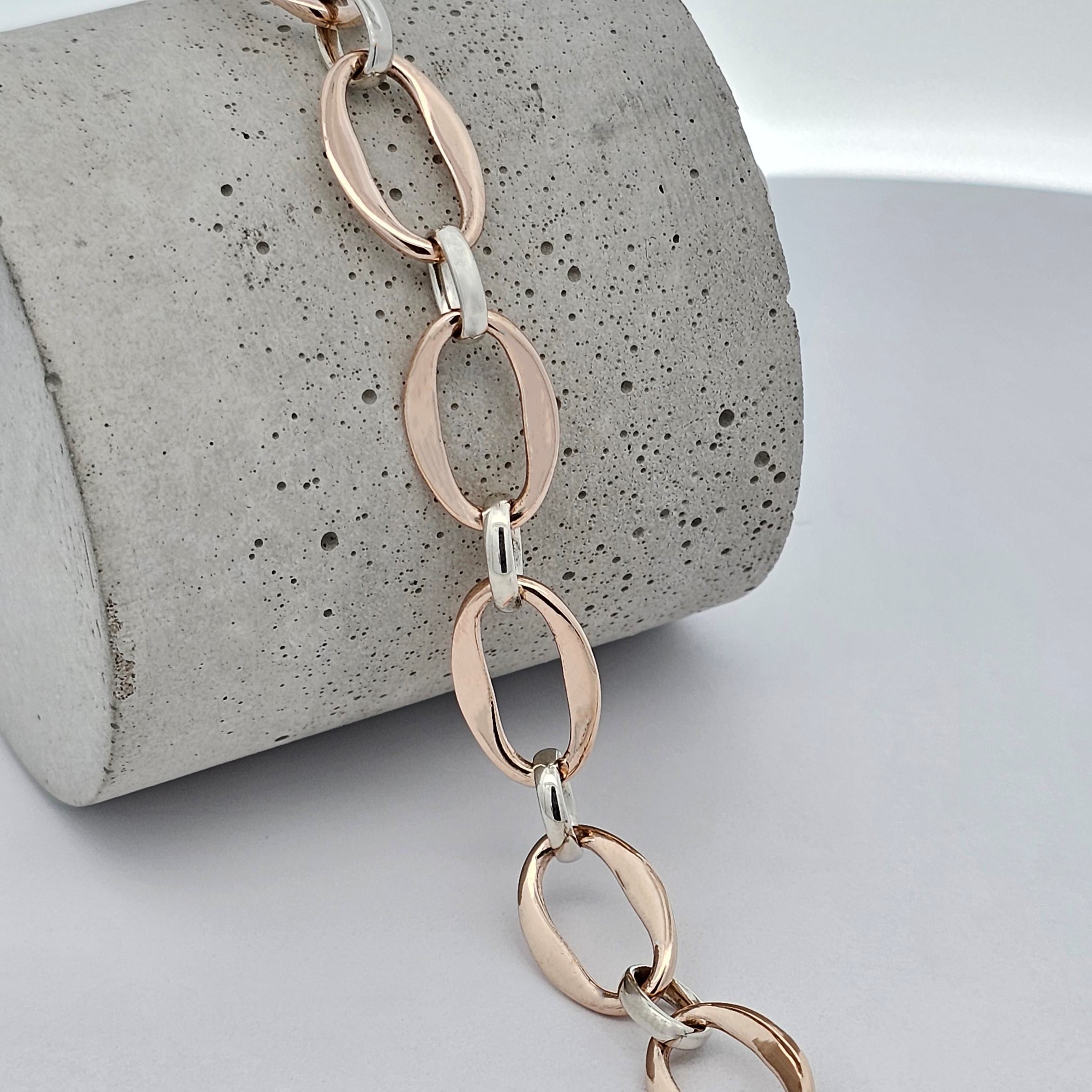 rose and white gold unique link bracelet