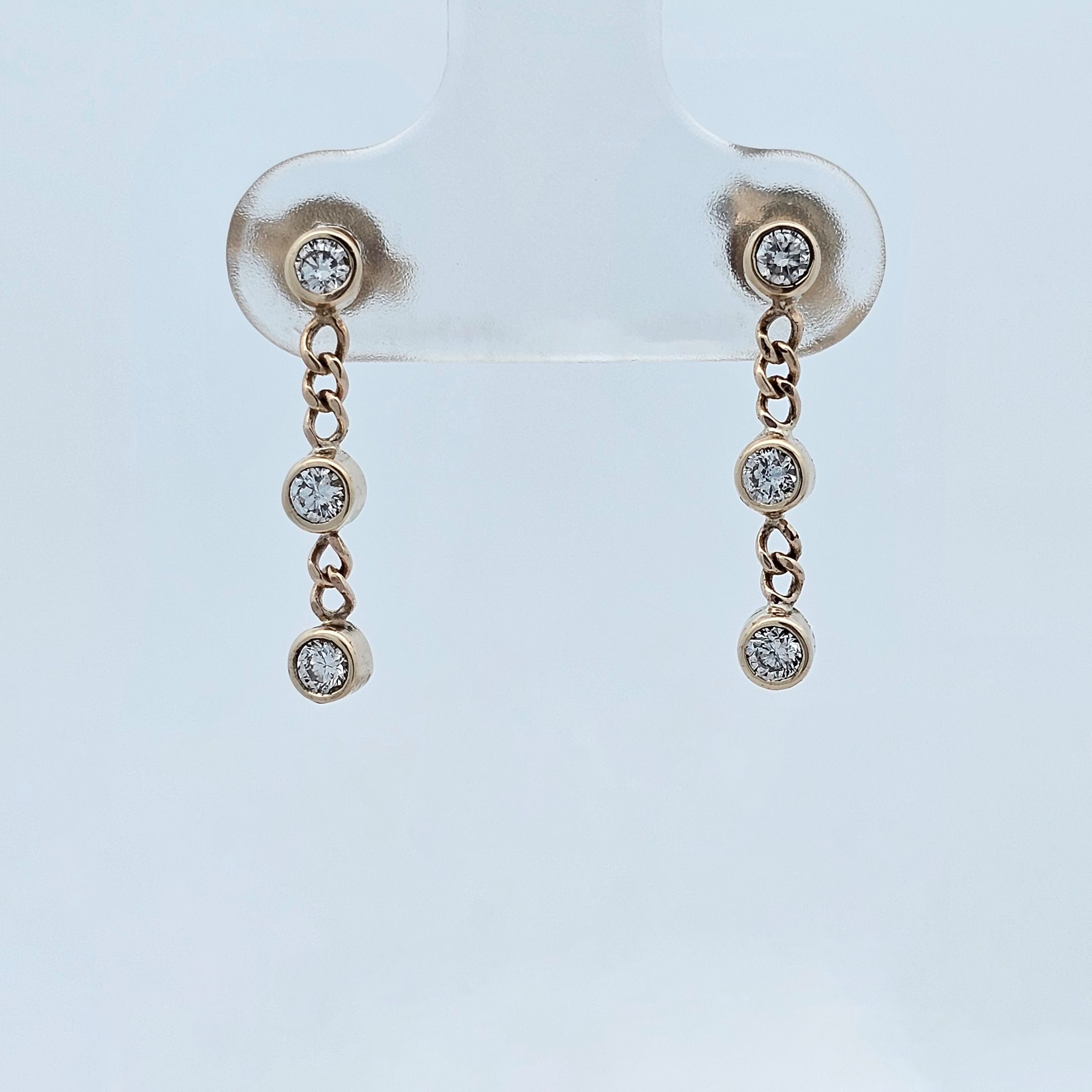 9ct yellow gold diamond earrings  with diamonds suspended by chains 