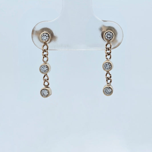 9ct yellow gold diamond earrings  with diamonds suspended by chains 