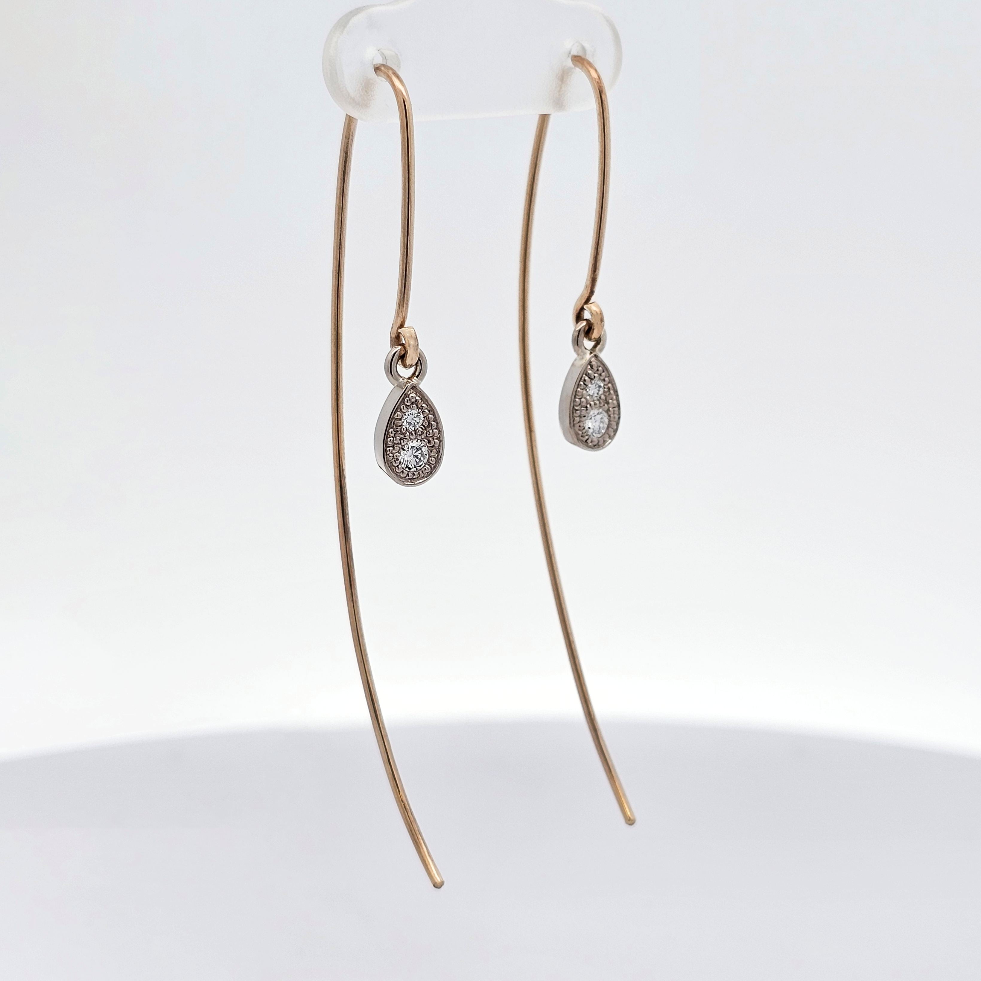 yellow and white gold diamond thread earrings