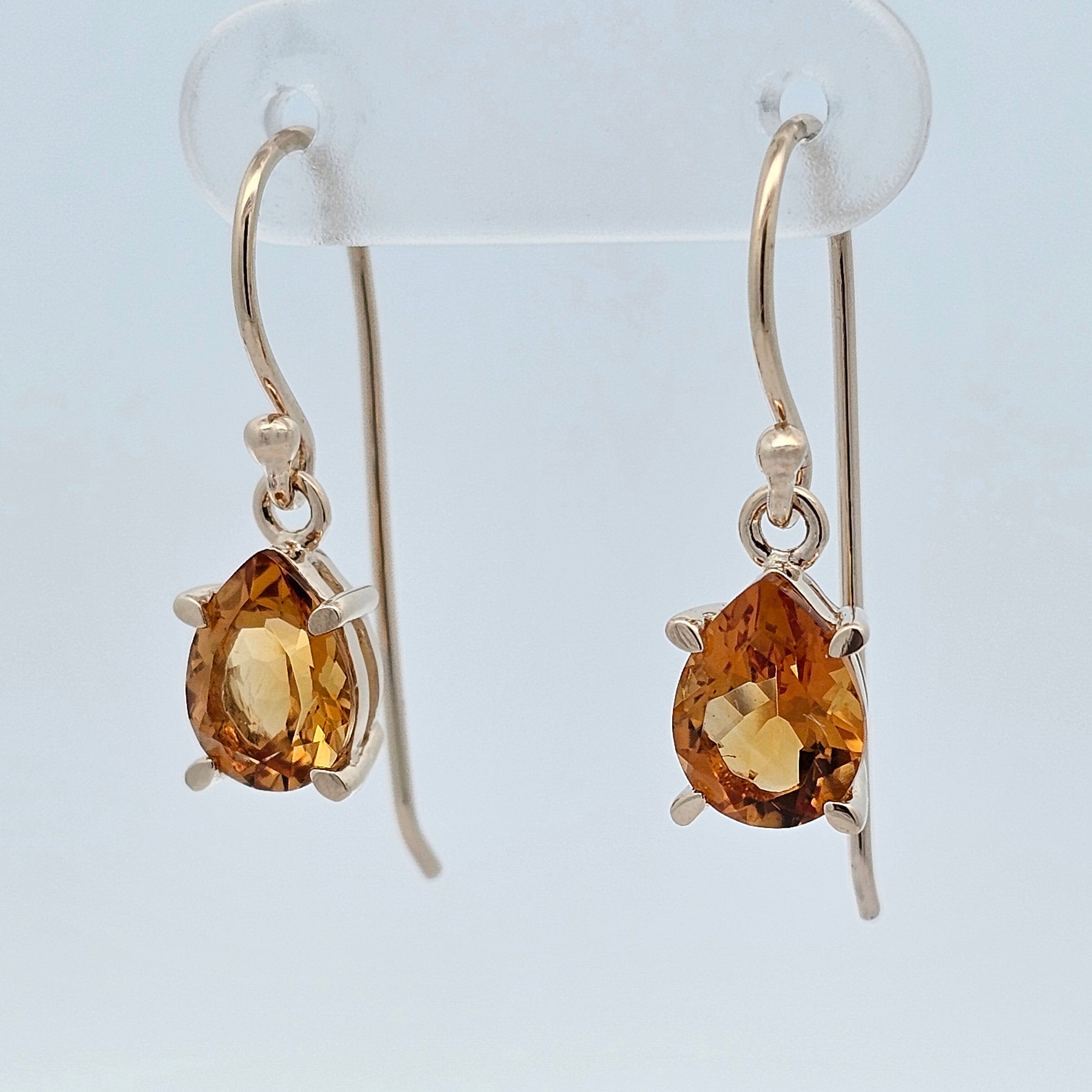 yellow gold pear drop citrine threaded hook earrings