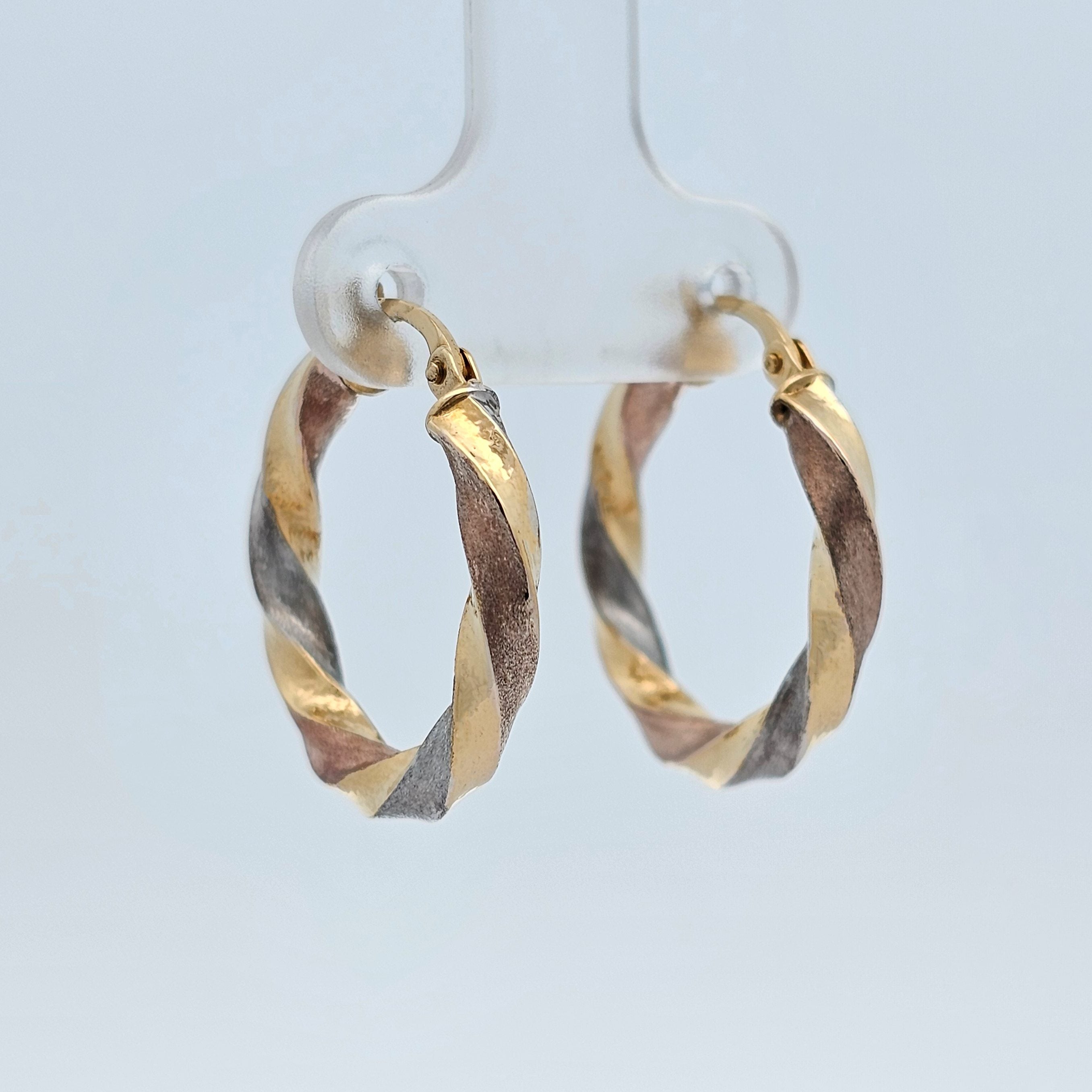 9ct yellow, white and rose gold hoop earrings