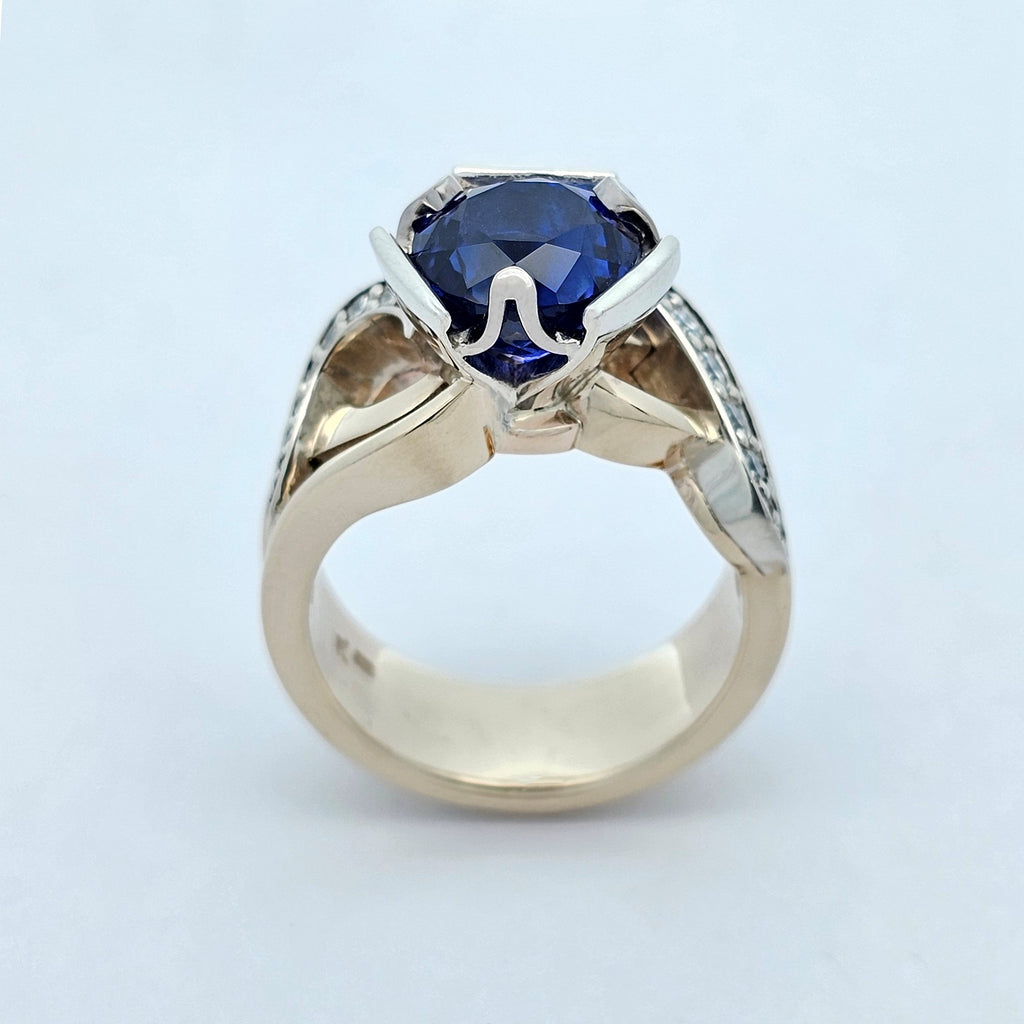yellow and white unique tanzanite ring with diamond accents 