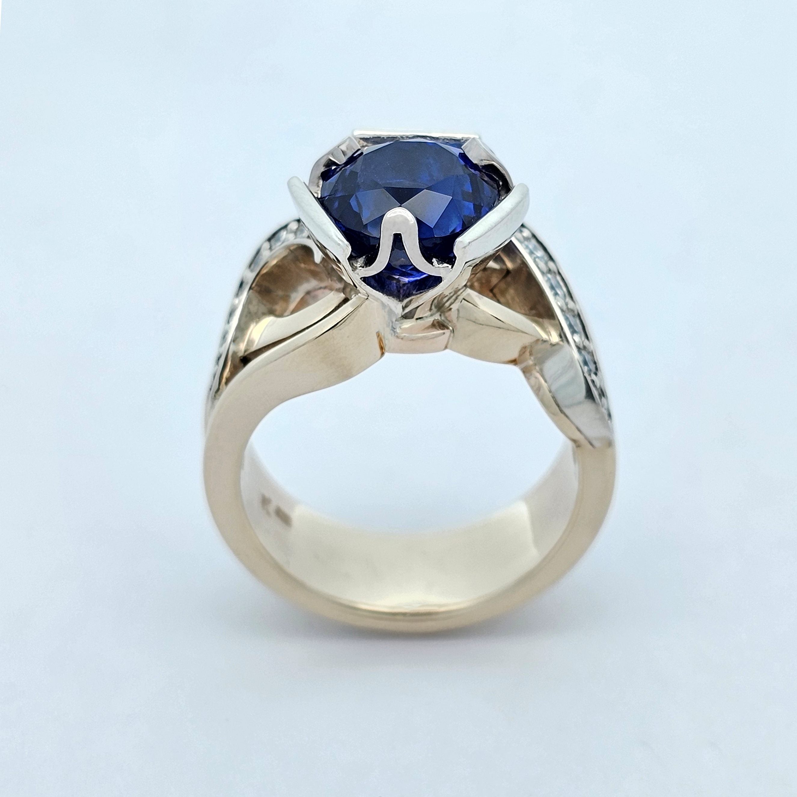 yellow and white unique tanzanite ring with diamond accents 