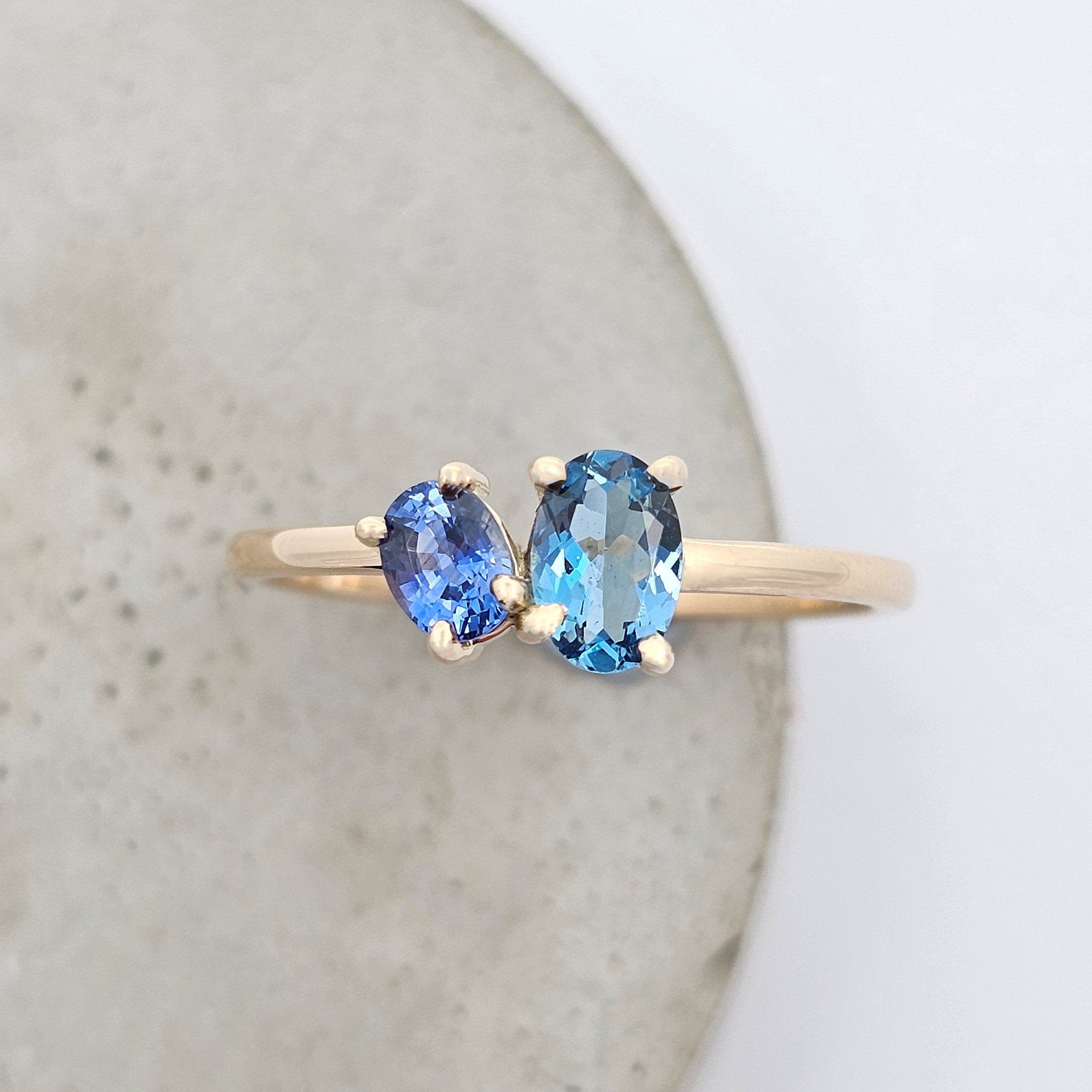 yellow gold sapphire and aquamarine toi et moi ring