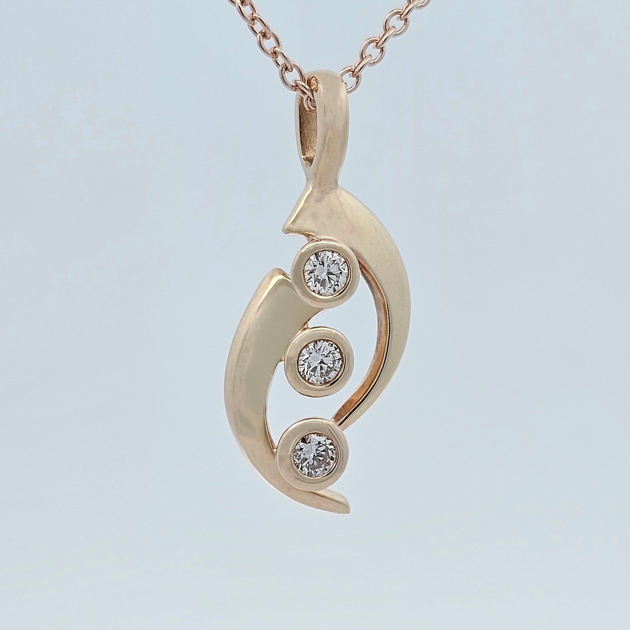 9ct yellow gold three stone diamond pendant 