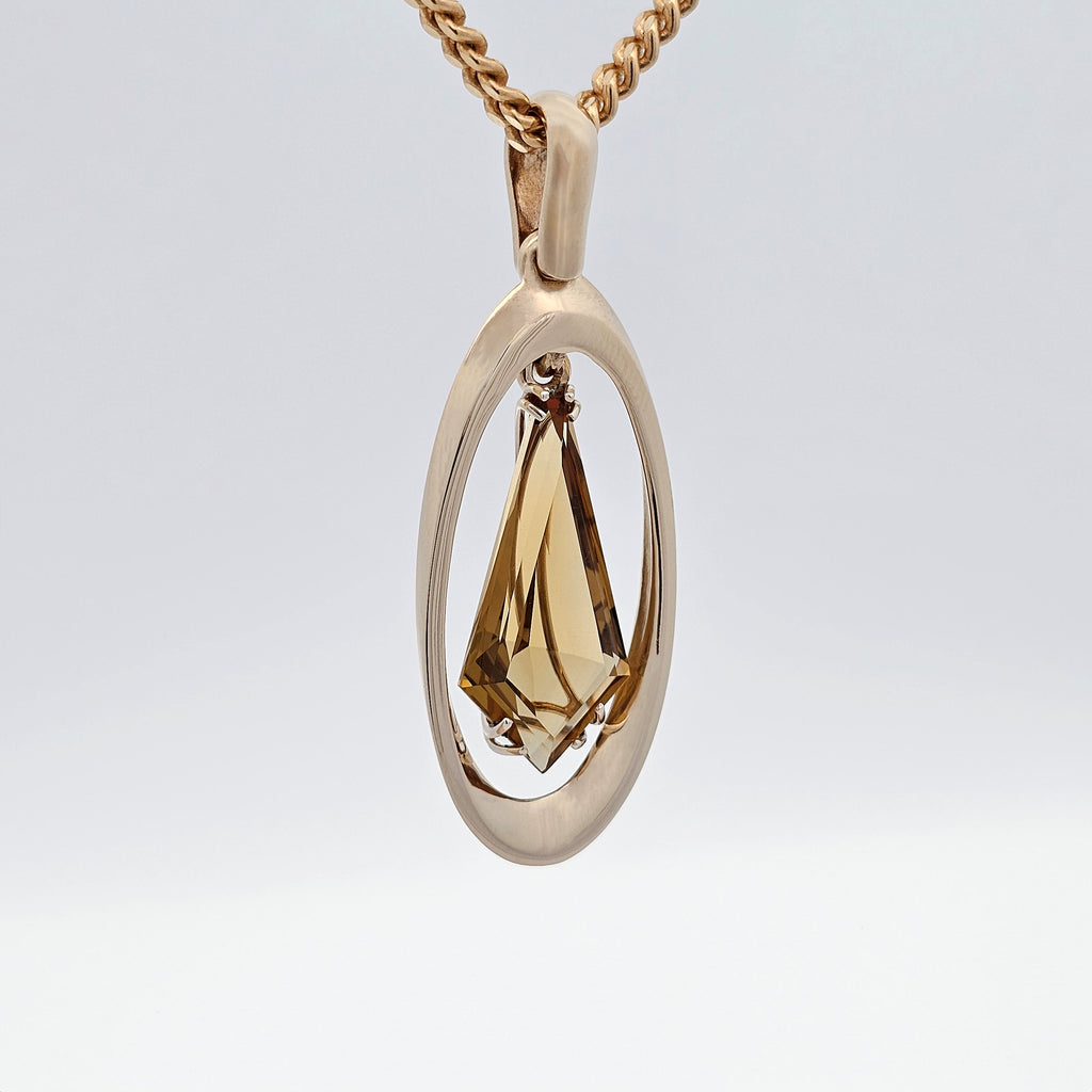 9ct yellow gold modern pendant with australian kite shape whisky quartz side view