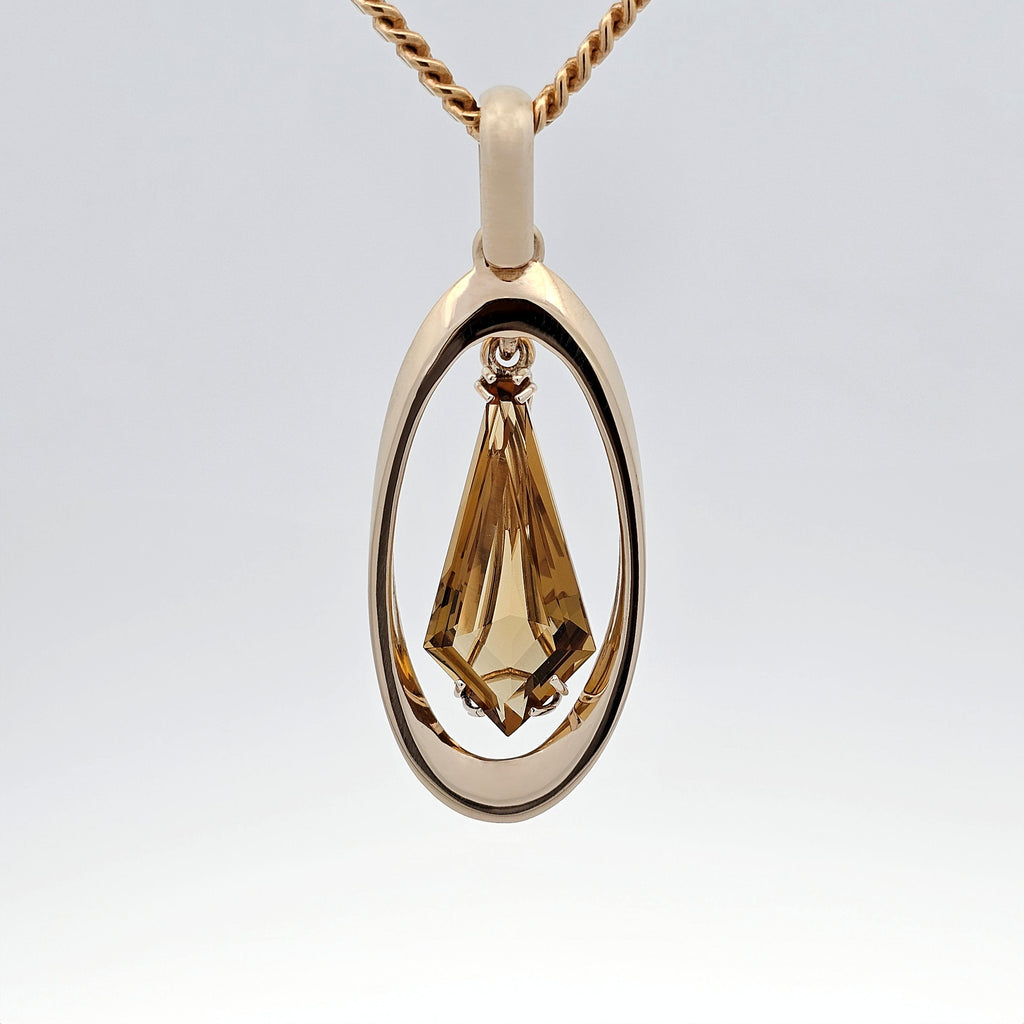 9ct yellow gold modern pendant with australian kite shape whisky quartz front view