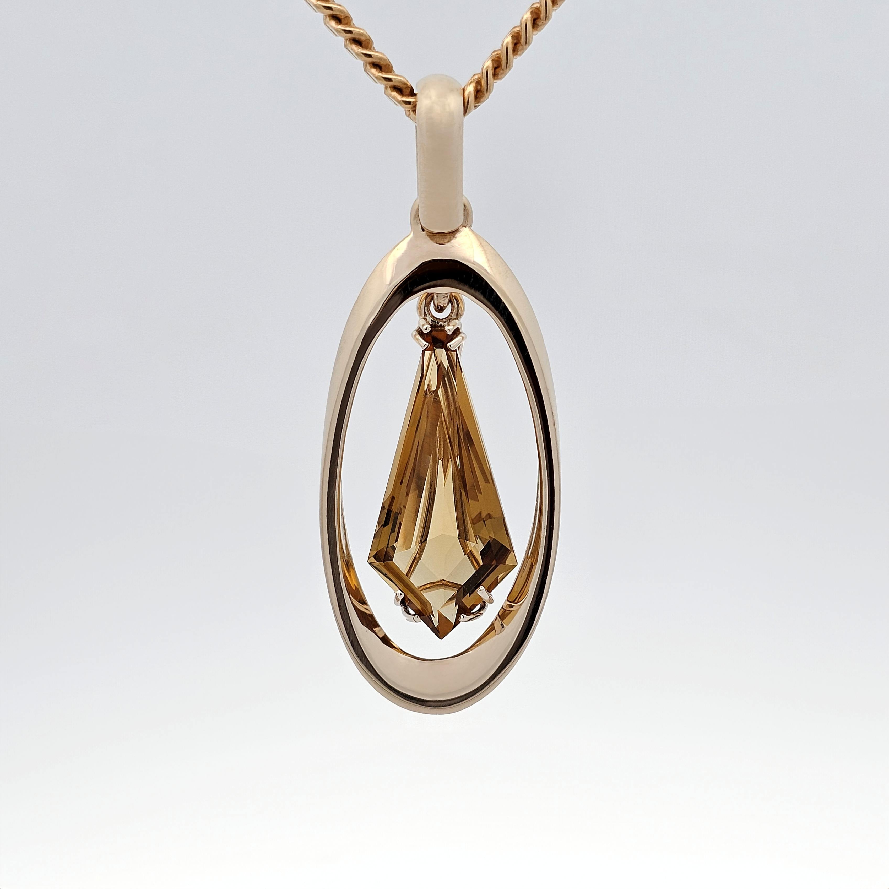 9ct yellow gold modern pendant with australian kite shape whisky quartz front view